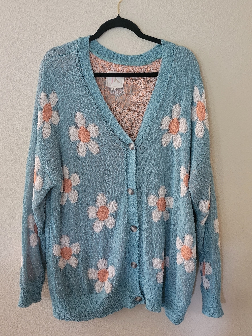 JK Designs Sky Blue Daisy Button-Front Cardigan